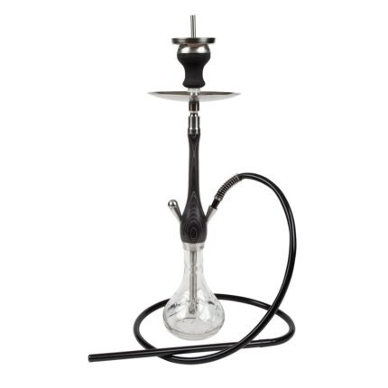 Introducing the TIMBER Lux Hookah! It features a wood finish on the stem and a heavy-duty crystal glass vase. In this all-in-one set, you will also receive a LYCAN Bowl and aluminum/silicone Hose. You can also run dual hoses (just remove purge for functionality)